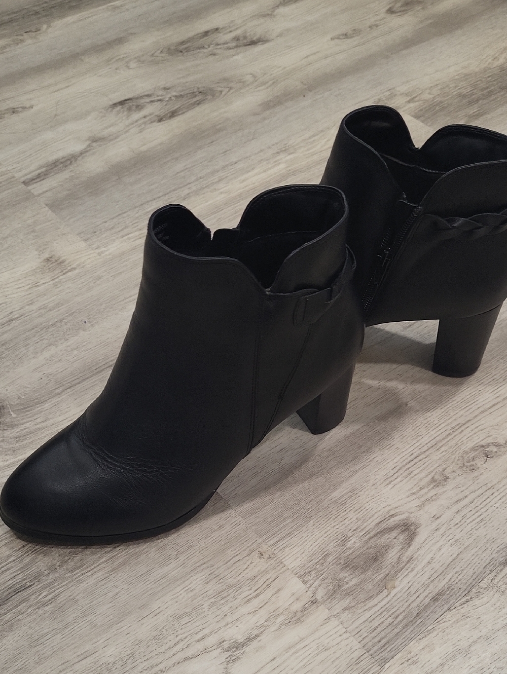 David Tate Black Leather Ankle Booties with Block Heel